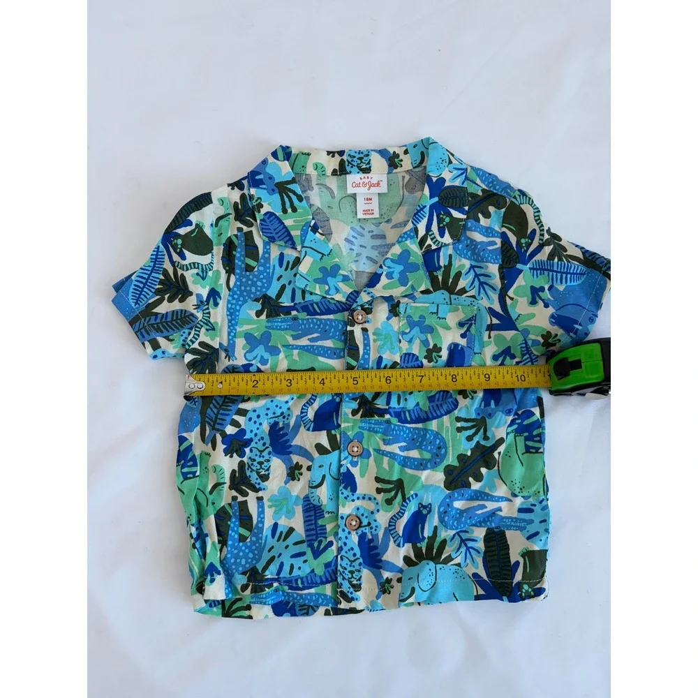 Cat & Jack Baby Boy 18M Blue Green Jungle Animal Shirt and Shorts Matching Set
